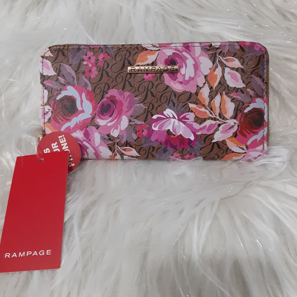 RAMPAGE women's wallet, brown color with floral print.